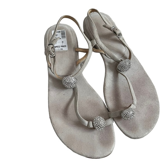 Stuart Weitzman Balls of Fire Sandals silver Iridescent Suede Size 7 - Picture 1 of 8